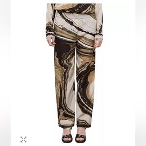 The Kooples 100% "SILK" Black & Cream Marble Dress Pants Pull-on